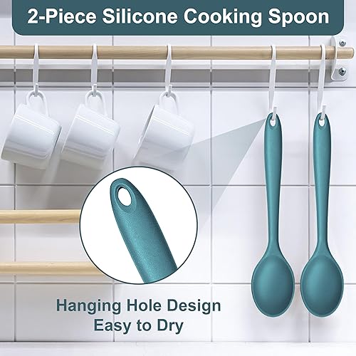 Miniatura 5 de E-far Juego de utensilios de cocina de cuchara de silicona de 2 piezas (azul)