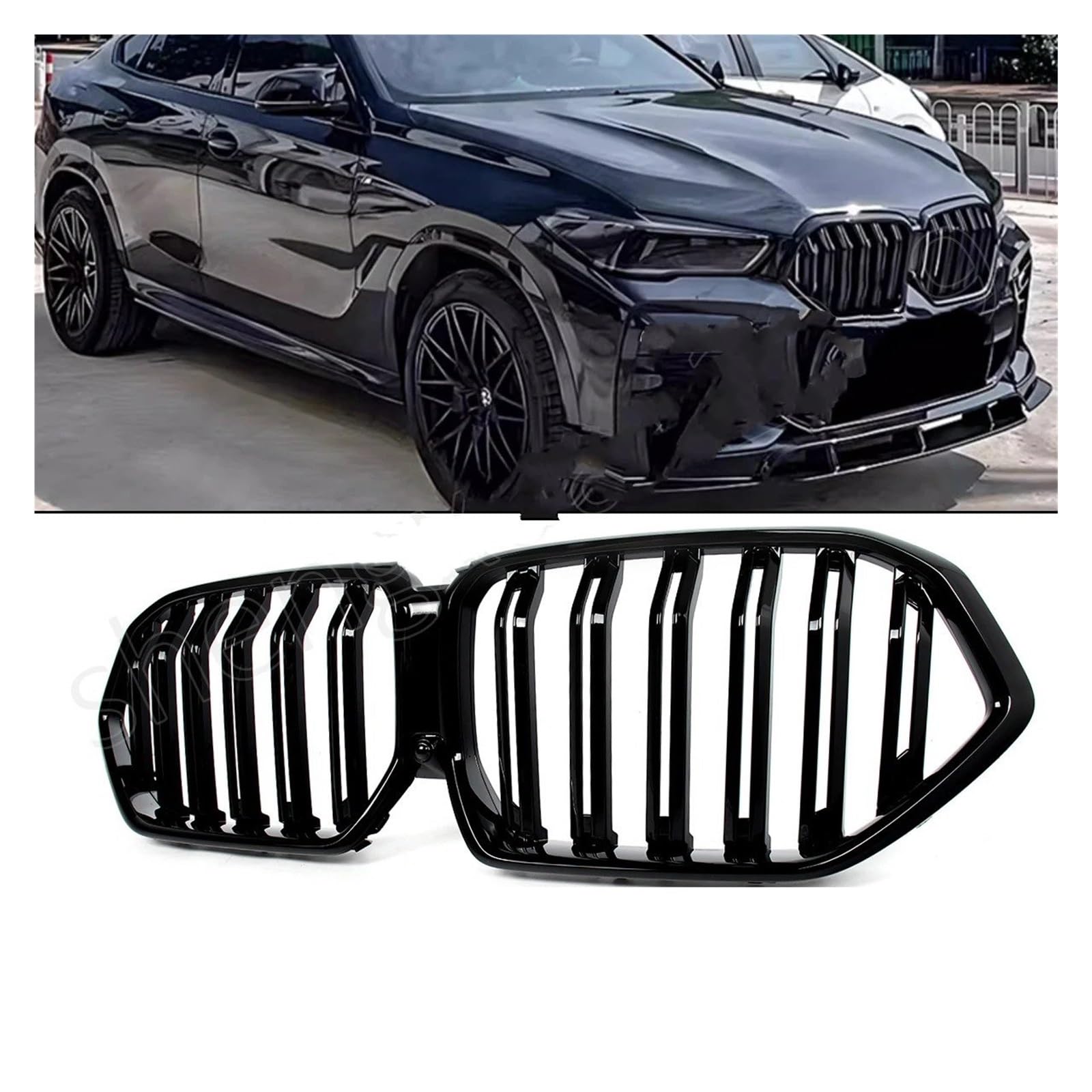 Griglia Anteriore Auto Per BMW Per X6 G06 X6M F96 2020-2023 Griglia Anteriore A Doppio Rene Nera Lucida Paraurti
