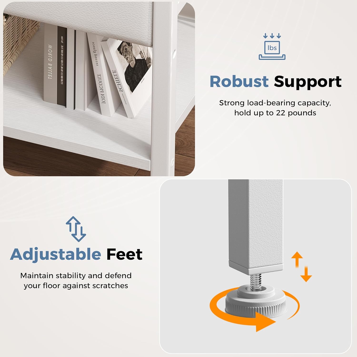 OLIXIS Nightstands Set of 2 with Charging Station, Bedside Tables with USB Ports and Fabric Drawer, Small Night Stand with Open Adjustable Shelf, Compact End Table for Bedroom, White