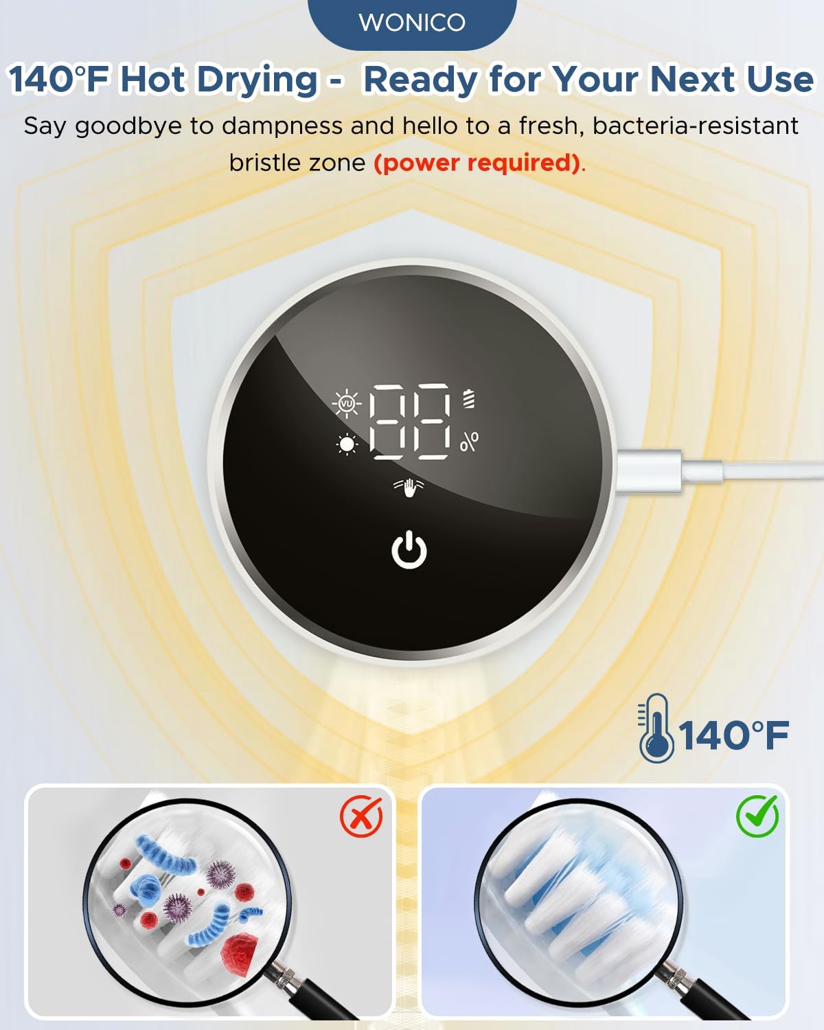 Heated air drying feature at 140 degrees Fahrenheit
