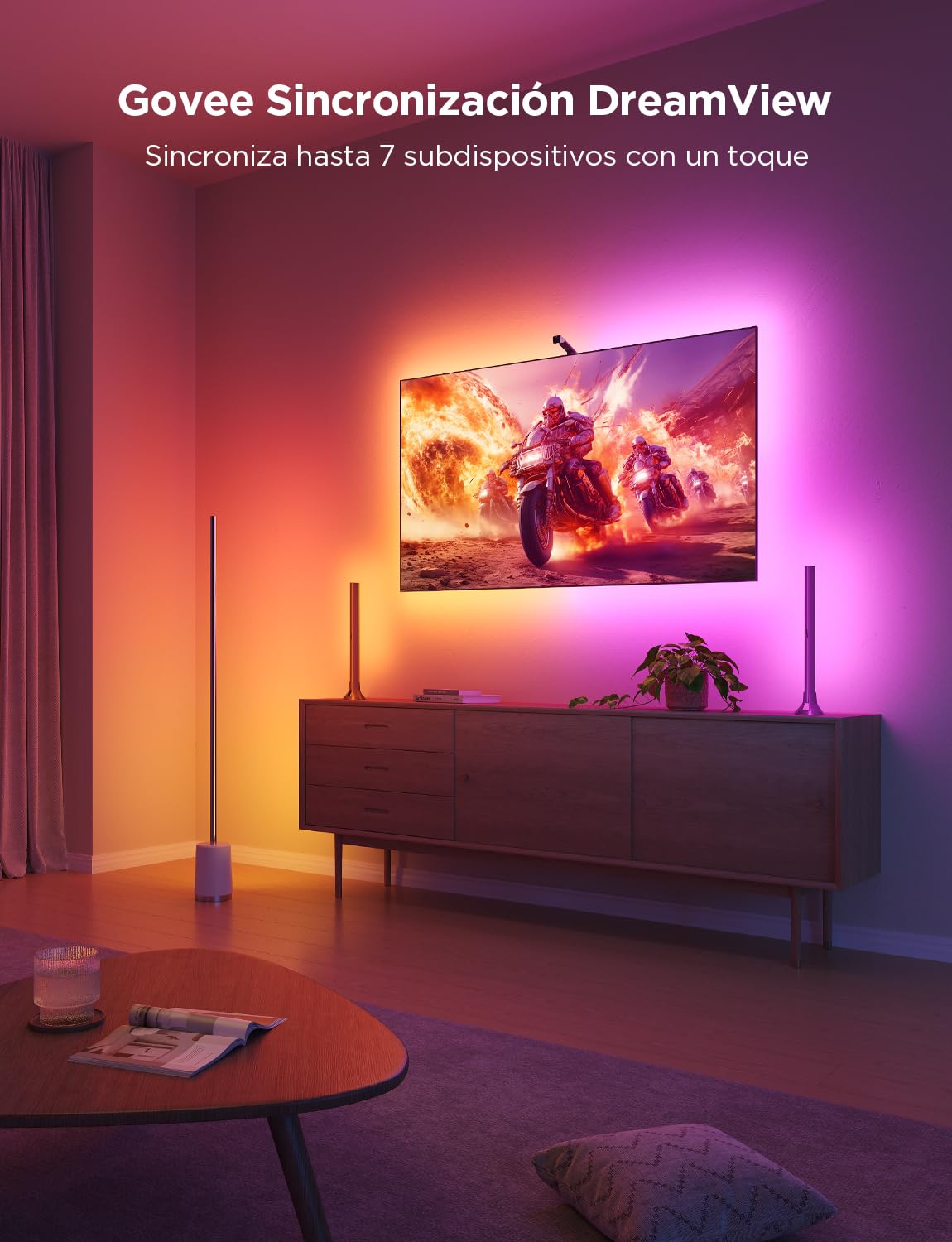 Govee TV Backlight 3 Lite con corrección de ojo de pez de cámara, 3,6m para TVs 55-65 pulgadas, retroiluminación LED RGBICW 4en1, WiFi, compatible con Alexa y control por app