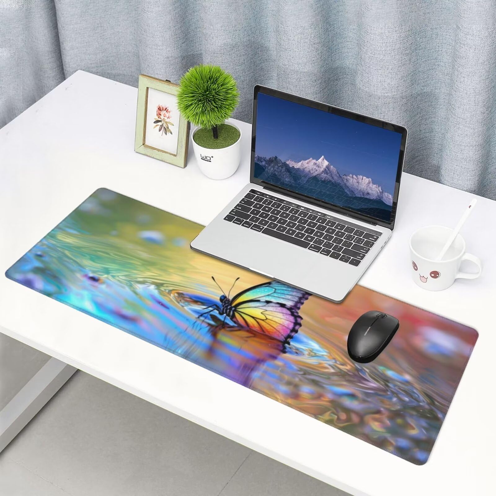 Tappetino Mouse, Tappetino Mouse Gaming Grande XXL 1500x800x3mm Tappetino Scrivania Mouse Pad, Base in Gomma Antiscivolo, Bordi Cuciti,Lavabile, Mousepad per Ufficio e Gaming (Farfalla colorata) R-64
