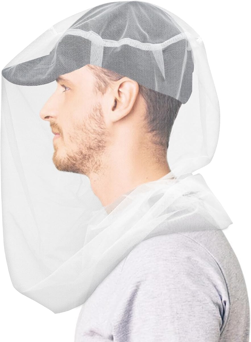 TUPI 2 Pack Mosquito Head Net Mesh, Fits All Hats for Men & Women,White | Bug Face Net for Fly & Mosquito Protection,Ultra Large & Long,Finest Holes for Camping, Hiking, Fishing, Gardening