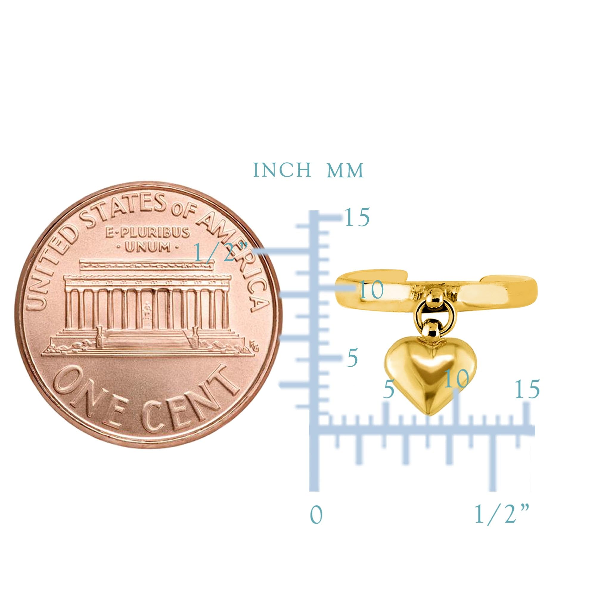 Anello da piede regolabile in oro giallo 14 carati con pendente a forma di cuore