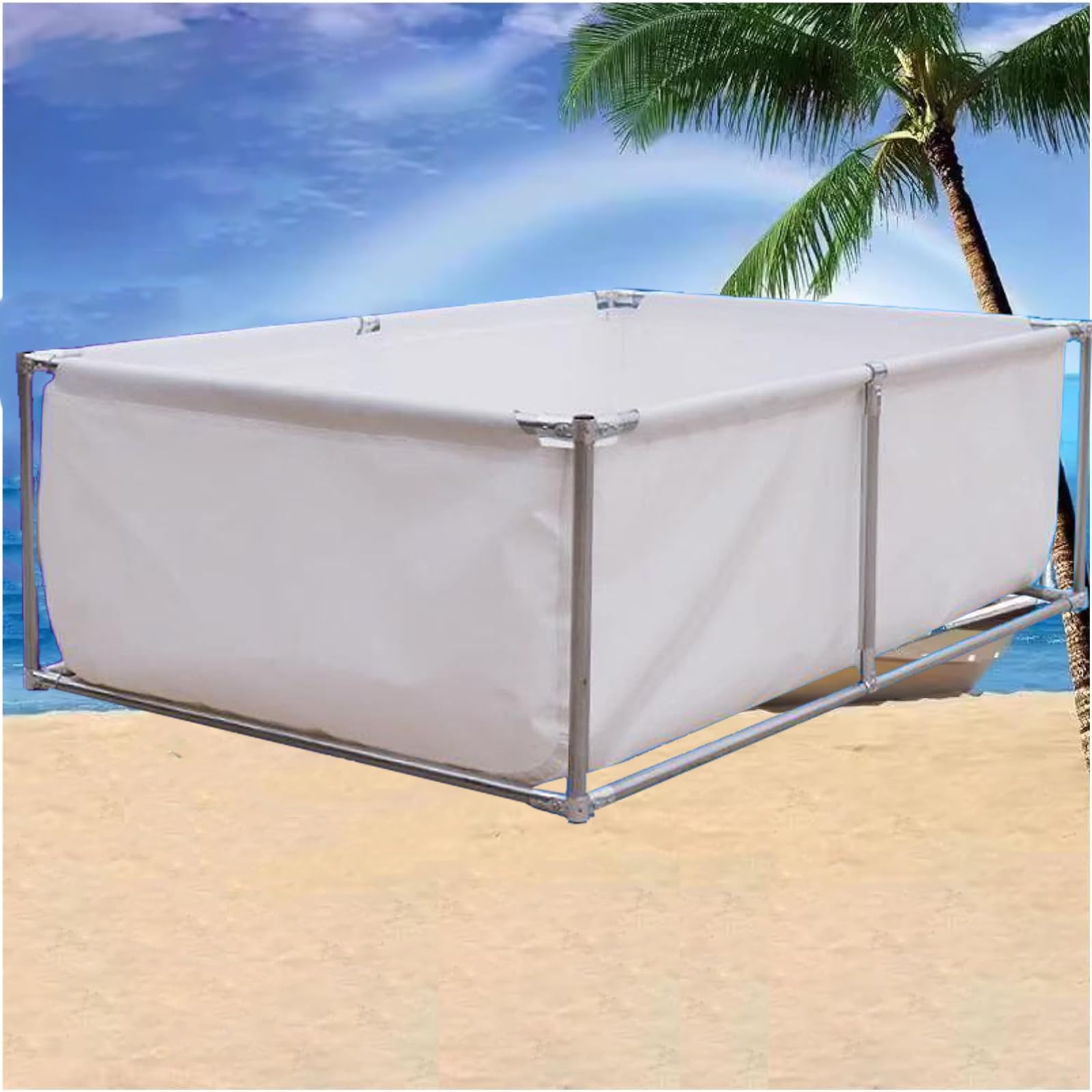 Valla de agua portátil de lona con soportes de metal para peces y tortugas temporales que sostienen acuarios impermeables para hábitats acuáticos al aire libre, fácil instalación y diseño