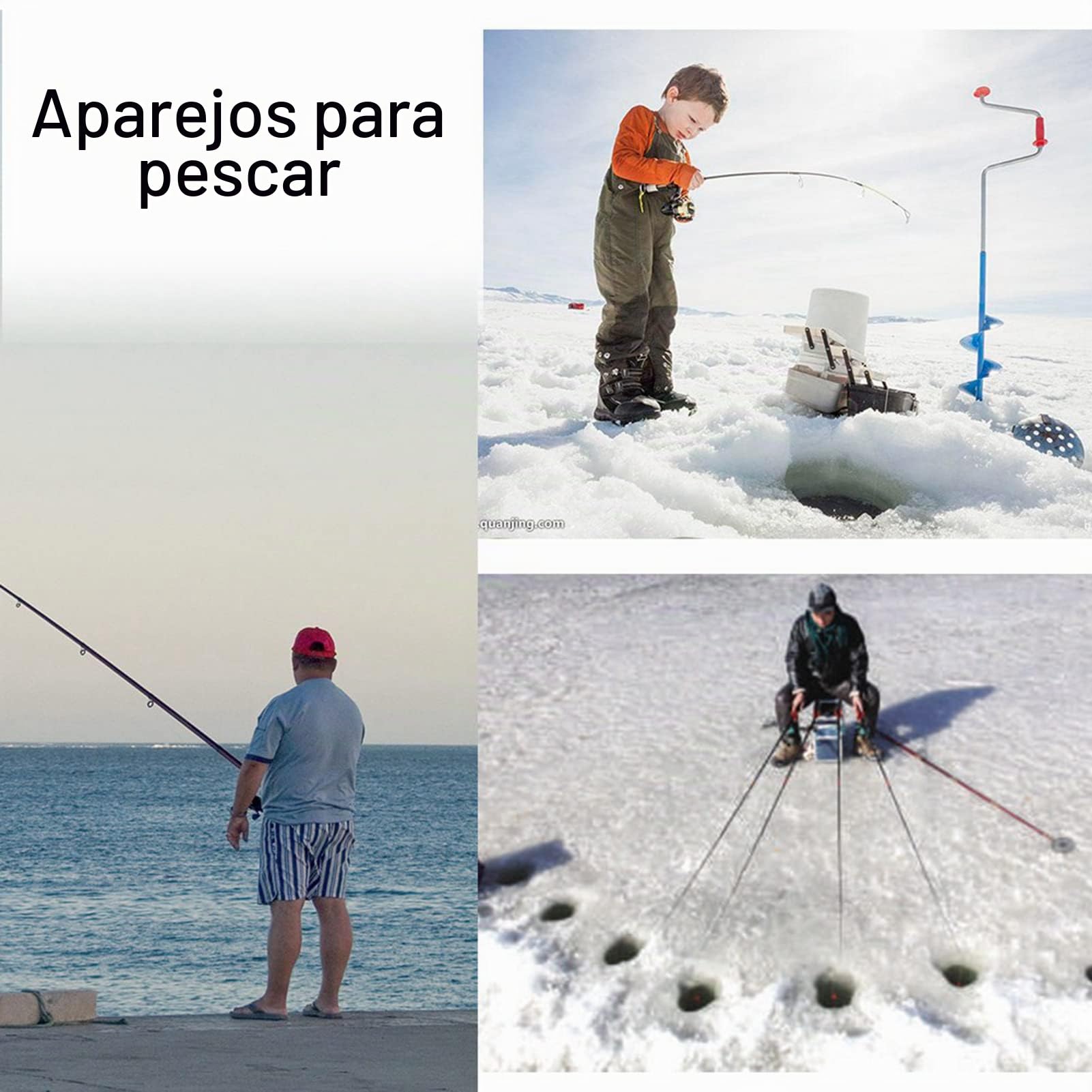 Caña de Pescar de Invierno 75 cm Retráctil Fibra de Vidrio Portátil