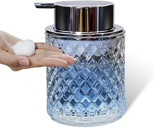 Miniatura 9 de Dispensadores de jabón espumoso de manos de vidrio con bomba plateada, dispensador de jabón de manos recargable para baño y cocina (1 paquete-D888)