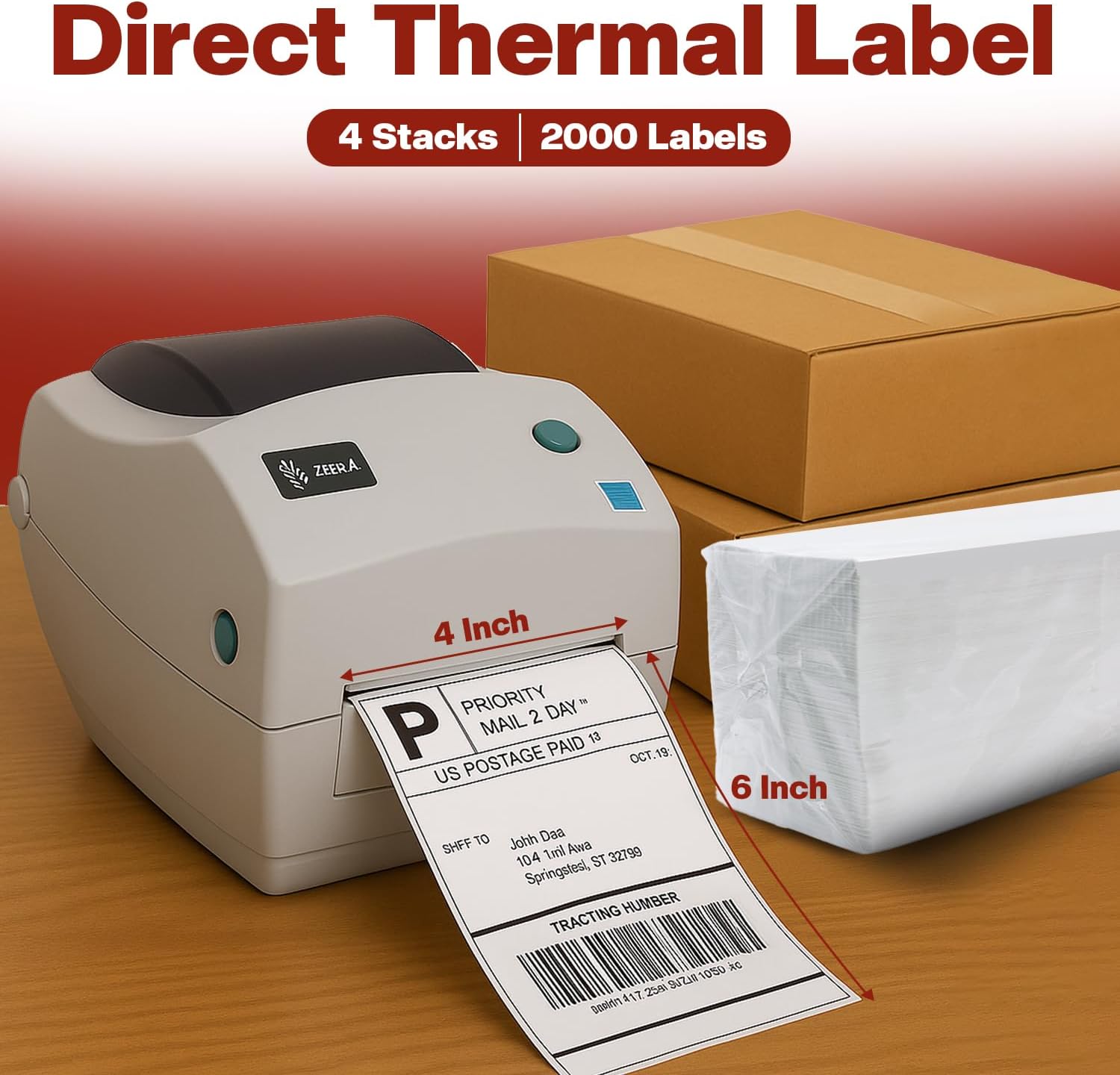 EpicRise 4 Stacks 2000 Thermal Labels, 4" x 6" Fanfold Direct Thermal Shipping Labels, BPA-Free Paper with Strong Adhesive, Waterproof & Scratch-Resistant, Compatible with Zebra, Rollo, MUNBYN & More - Image 3