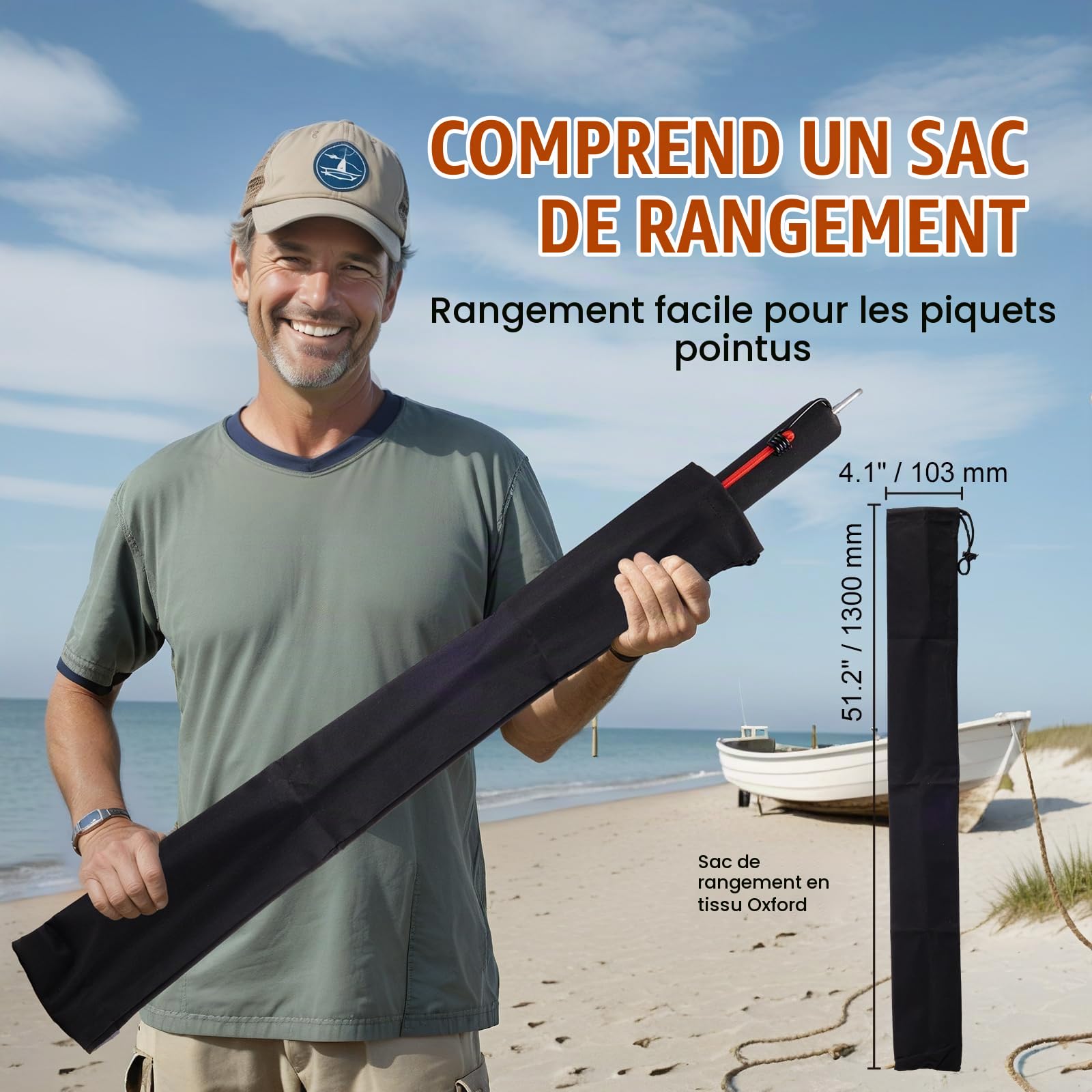 VEVOR Ancre de bateau à piquet de sable, 91,4 cm, en acier au carbone galvanisé, crochet d'ancrage pour bateau, ponton, kayak, avec sac de rangement Oxford