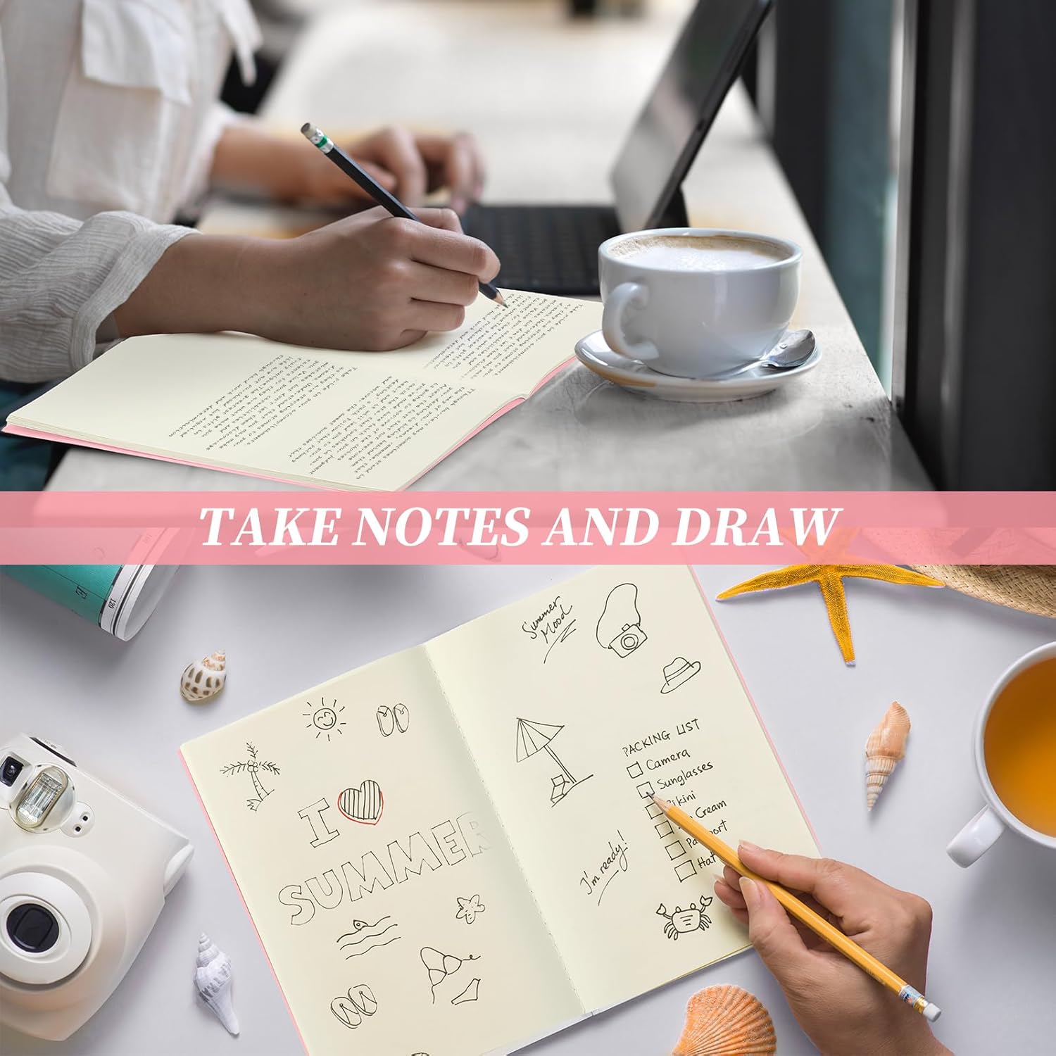 Thenshop 30 Pcs A5 Kraft Notebooks Blank Journal Bulk Unlined Paper Sketchbooks Composition Notebooks 60 Pages 8.3 x 5.5 Inch for Students Office School Back to School Supplies(Pink)