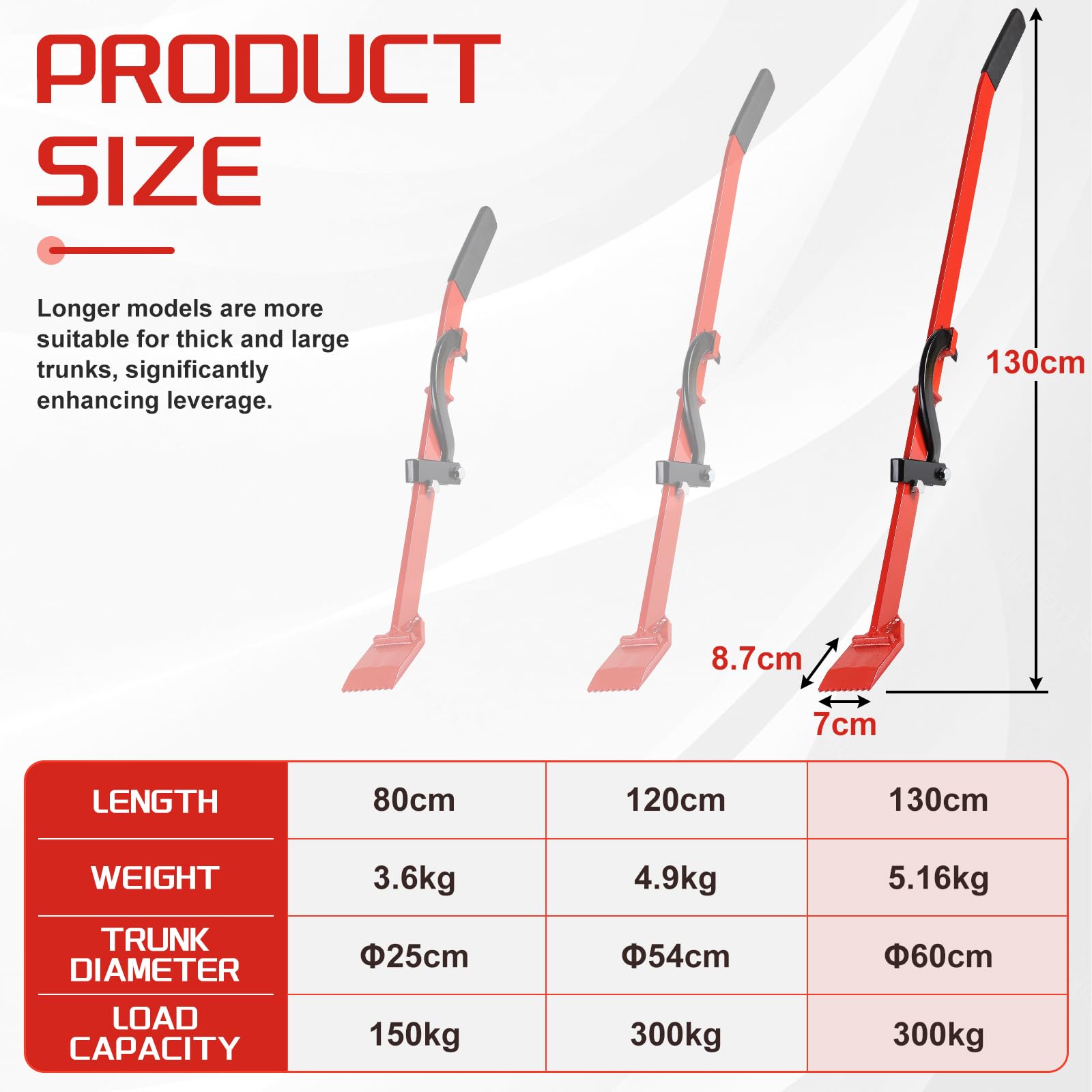 EFUTURETIME130cm Levier d'abattage avec Crochet Courbé, 300 KG Capacité de Charge, Aide-Abattage Universelle et Maintien Tronçonneuse pour Rouler, Couper, Soulever Bûches, Rouge