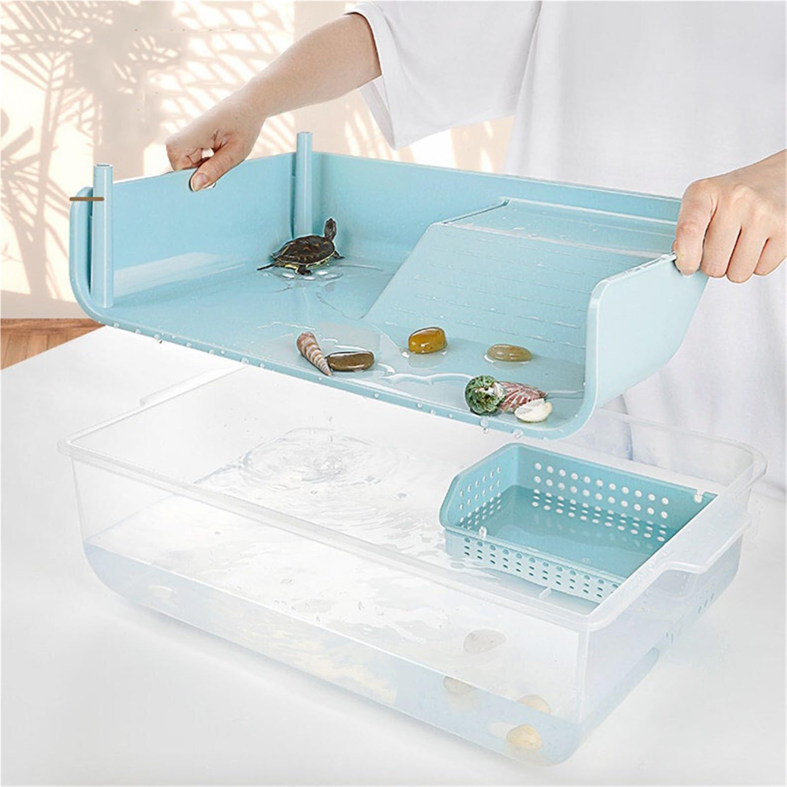 Siedlisko terrarium Zbiornik do hodowli żółwi Dwuwarstwowa platforma suszenia na słońcu w gospodarstwie domowym kształtowania krajobrazu Terrarium akwariowe