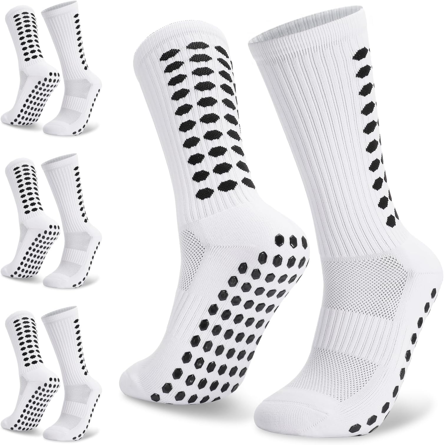 3 Pairs Grip Socks Football for Men Grippy Socks Gain the Edge Grip Football Sock Anti-slip Sports Sock with Rubber Pads,Breathable Soccer Socken for Basketball Hiking Running,White