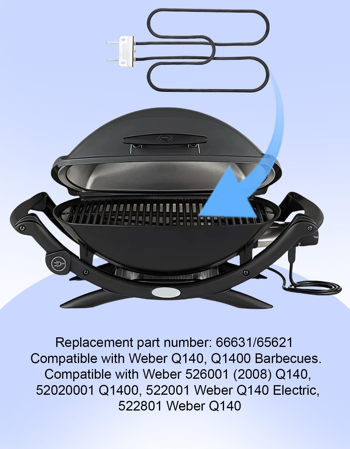 Elemento riscaldante di ricambio 66631/65621, Radiante Elettrico per BBQ Weber Q140 Q1400 SUS840, Tubo Bruciatore per Grill per Weber 66631, 80342, 80343, 65620, Resistenza Riscaldante