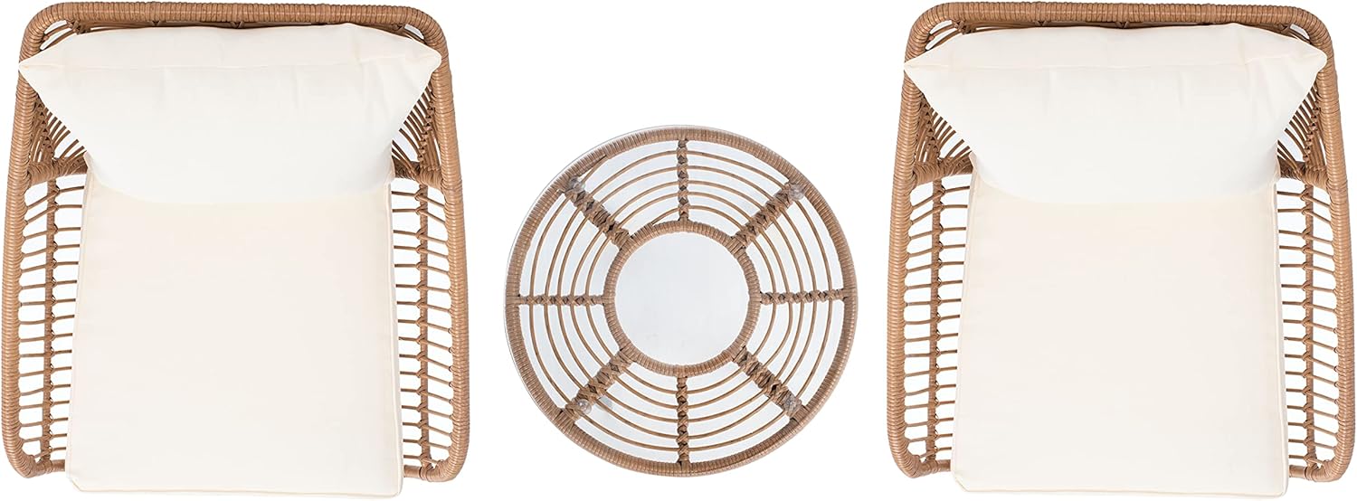 Natural Rattan and Beige Cushion 3-Piece Patio Lounge Set