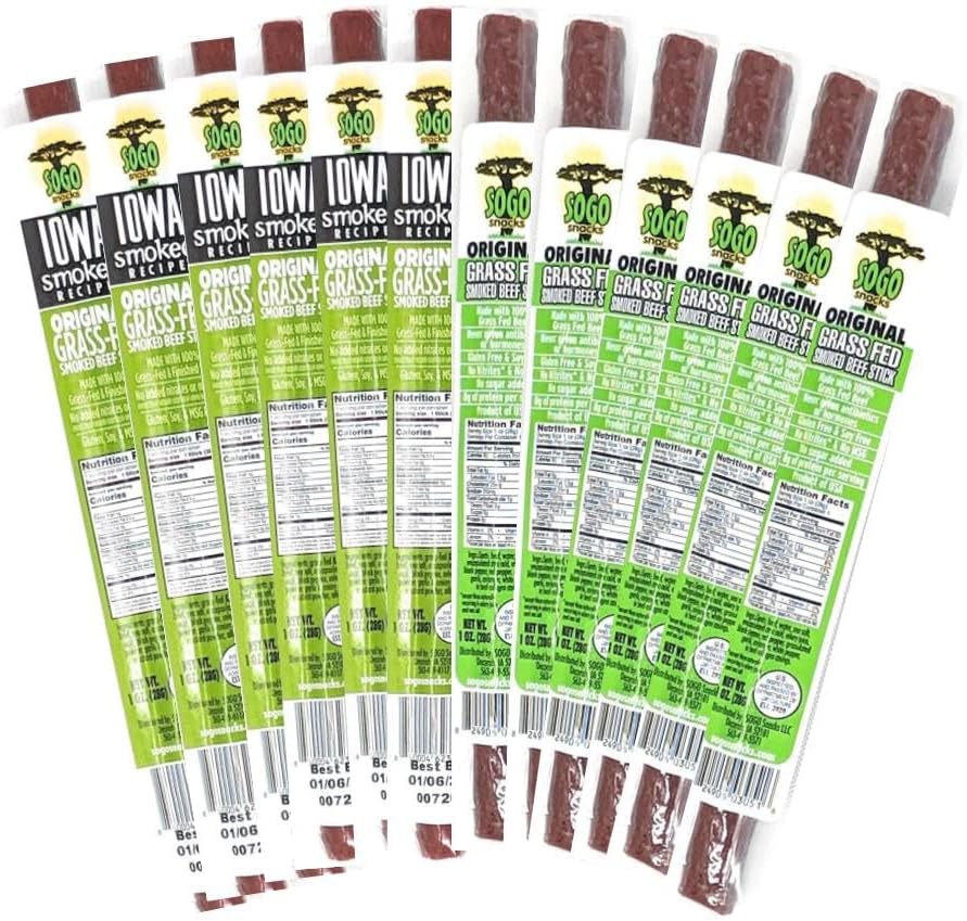 Original Flavor Variety, No Sugar, 100% Grass-fed/finished, Non-GMO Beef Stick. No Added Nitrates, Gluten, Soy, MSG, Dairy or Nuts. Keto, Whole30 & Paleo (12 Sogo Org, 12 IA Smoked Org, 24 1oz Sticks)