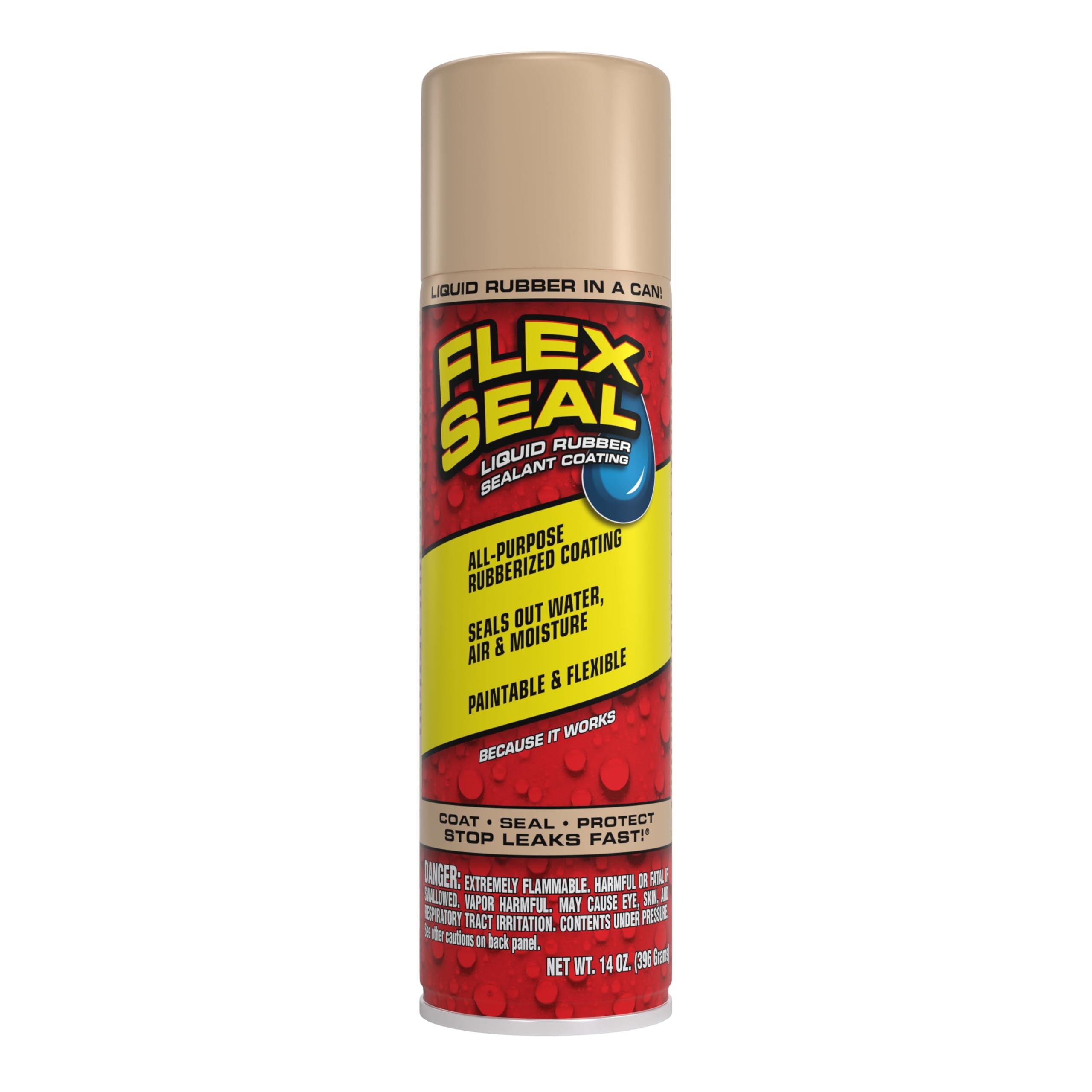 Flex Seal Spray Rubber Sealant Coating, Waterproof, Almond, 14 oz, 1-Pack