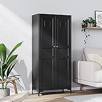 Vista 10 de Yizosh - Gabinete de almacenamiento de metal con 2 puertas y 4 estantes ajustables - Gabinete de almacenamiento de cocina de 71 pulgadas color Negro