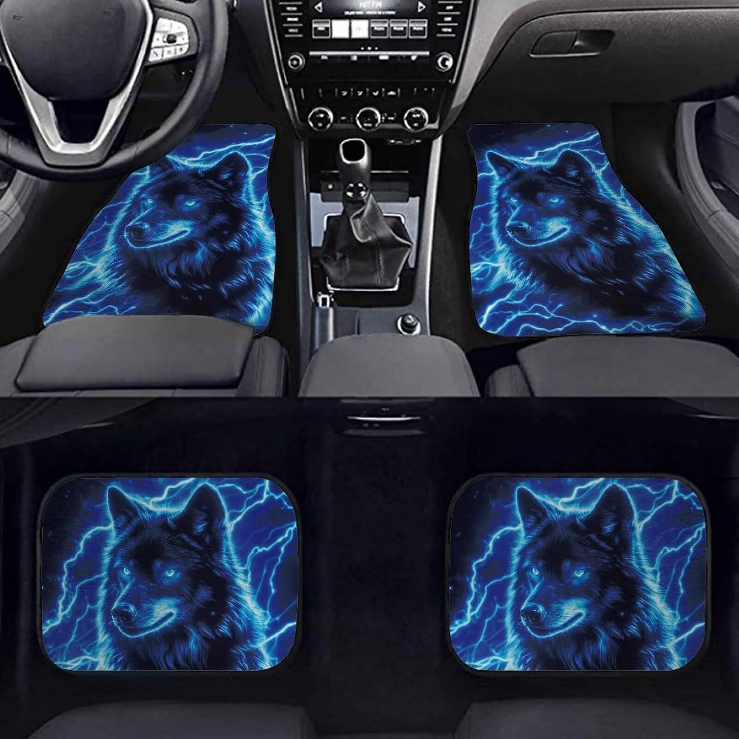 Women Floor Mats for Cars Blue Wolf Print All Weather 4 Pieces Set Carpet Protector Floor Liners Universal Fit Most Cars Sedan SUV Truck