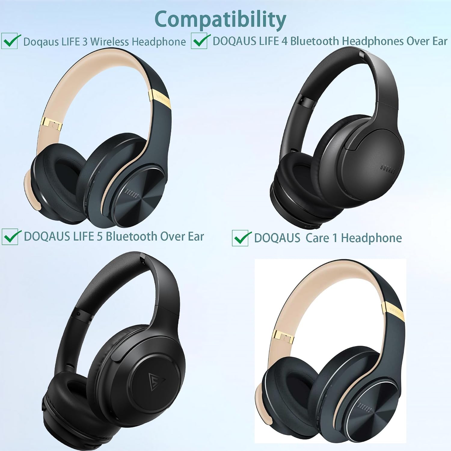 Life3 Ear Pads Replacement Care 1 Earpads Compatible with Doqaus Life 3/4/5 Care1 Wireless Headphones(Protein Leather and Memory Foam Ear Cushions)