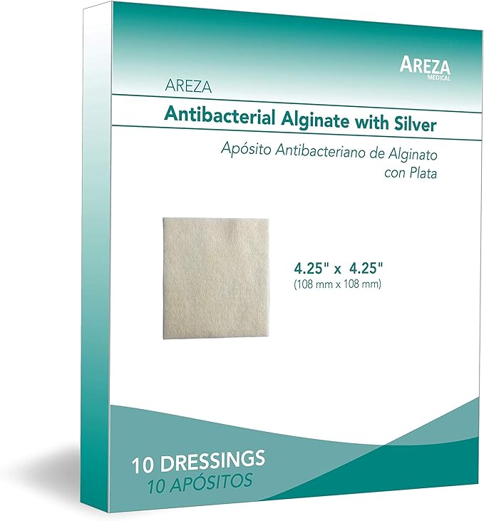 Areza Medical Calcium Alginate Wound Dressing Pads - Sterile 4.25x4.25 Inch (10 Pack)
