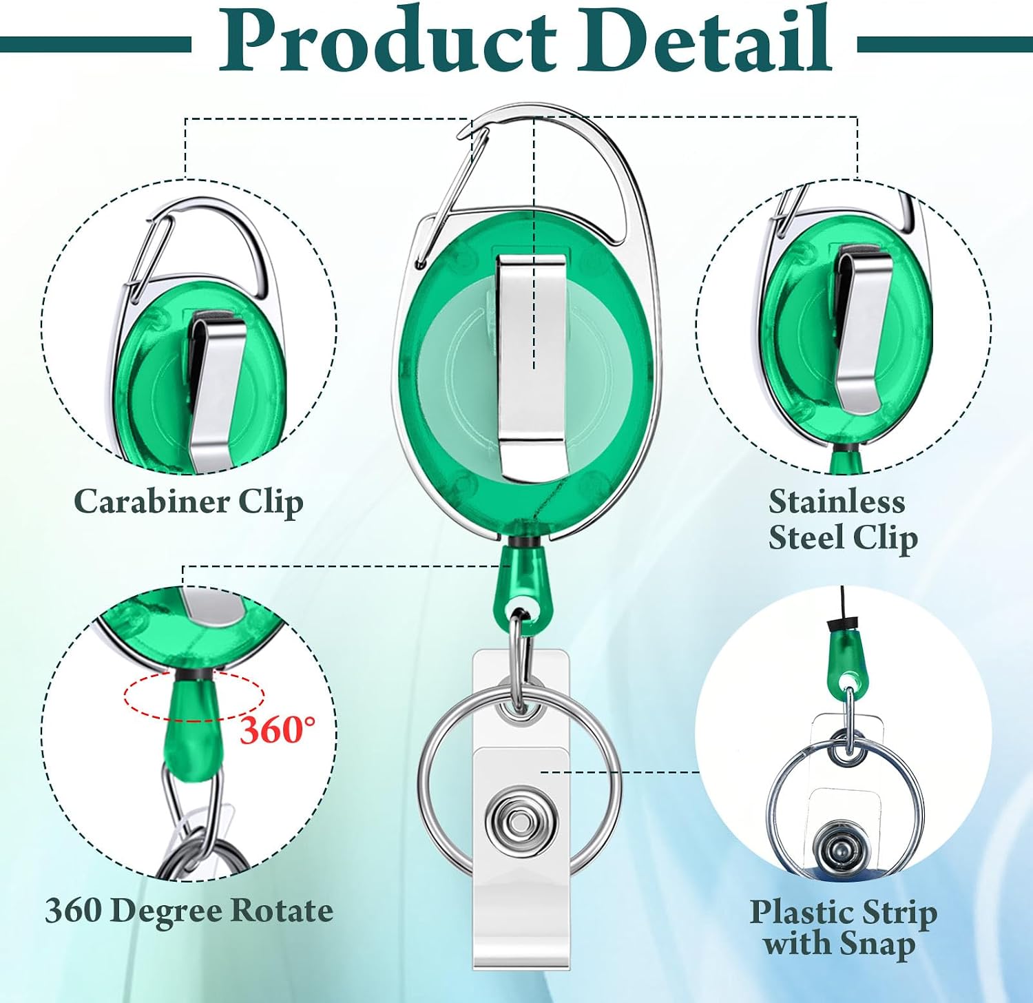 Honoson 50 Pcs Heavy Duty Retractable Badge Reels Batch ID Badge Holder Retractable Clip Bulk Key Holder with Ring for Office Worker Employee, Doctor Nurse Gifts (Green)