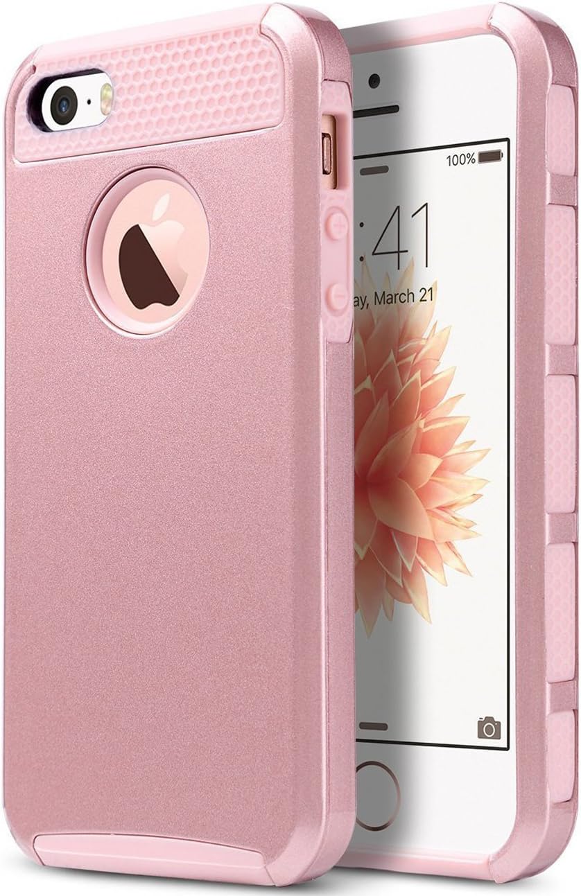 ULAK iPhone 5S Case, iPhone SE Case Slim Fit Dual Layer Hybrid Hard PC + TPU Protective Cover for Apple iPhone 5/5S/SE (Rose Gold)