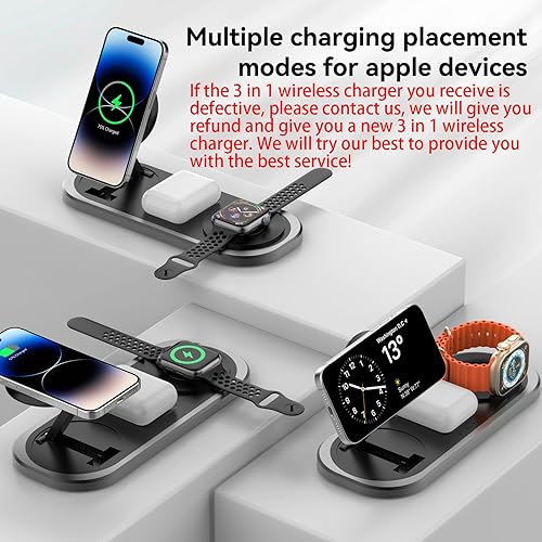 Miniatura 4 de Soporte de cargador inalámbrico rápido 3 en 1 para iPhone, estación de carga de viaje plegable para Magsafe para iPhone 17Air1615141312, Apple Watch