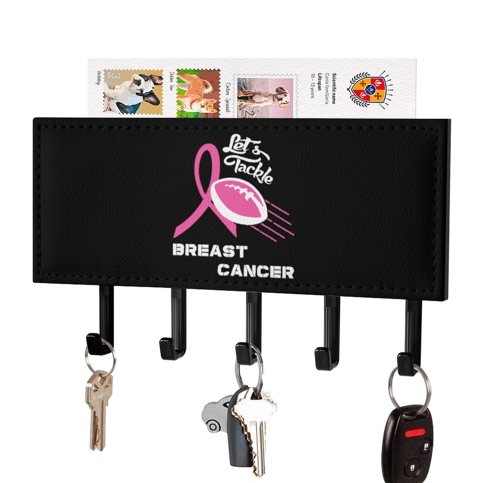 NCLQVJXZKHW Lets Tackle Breast Cancer Key Holder with 5 Hooks Key Hooks Wall Mounted Key Racks Key Hanger Organiser Shelf