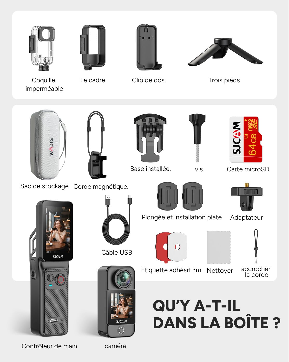 SJCAM C400 Bundle Vlog(64G)-Camera Vlog 4K avec 7H d'Autonomie Exceptionnelle,Écran Tactile Rotatif 2.29",Imperméable,Stabilisation 6 Axes,Caméra d'action pour Youtube,Vlog,Voyages,Activités,Noir