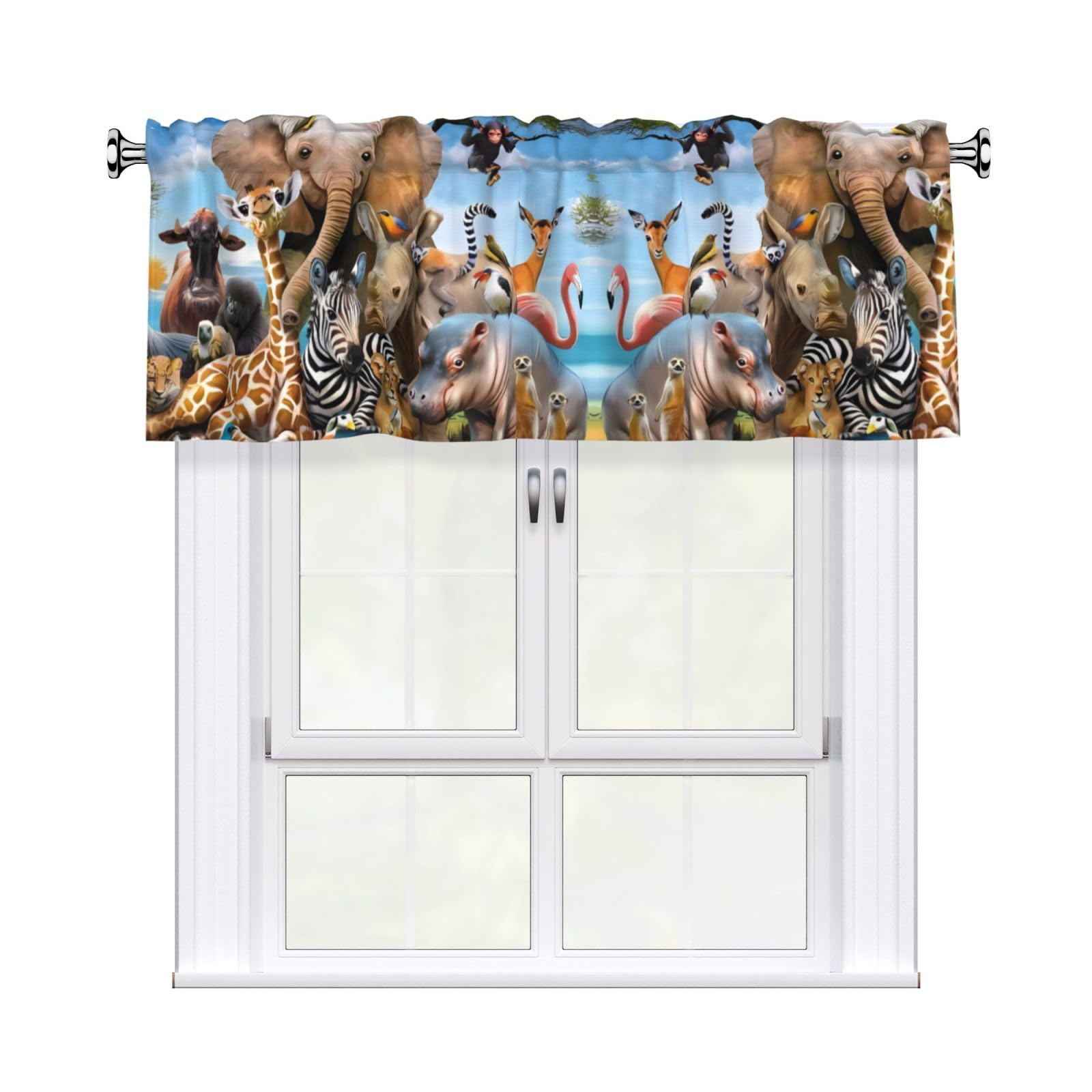 WHJDPP wildanimals elephant Prints Charming Kitchen Window Cover – 54x18 Inch Peach Skin Valance with Decorative Print