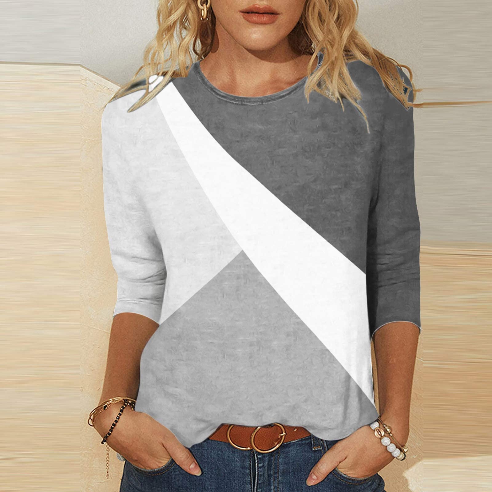 Smidowwomens Fashion Geo Graphic Sleeve Tops 2023 Summer