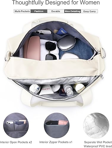 Miniatura 5 de Bolsa de gimnasio para mujeres y hombres con compartimento para zapatos y bolsillo para artículos húmedos, bolsa de lona para viajes, deportes