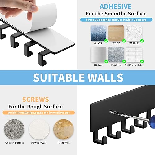 Miniatura 4 de GTK Soporte para llaves de pared, ganchos para llaves con 10 ganchos, soporte para llaves montado en la pared para pasillo, soporte para llaves