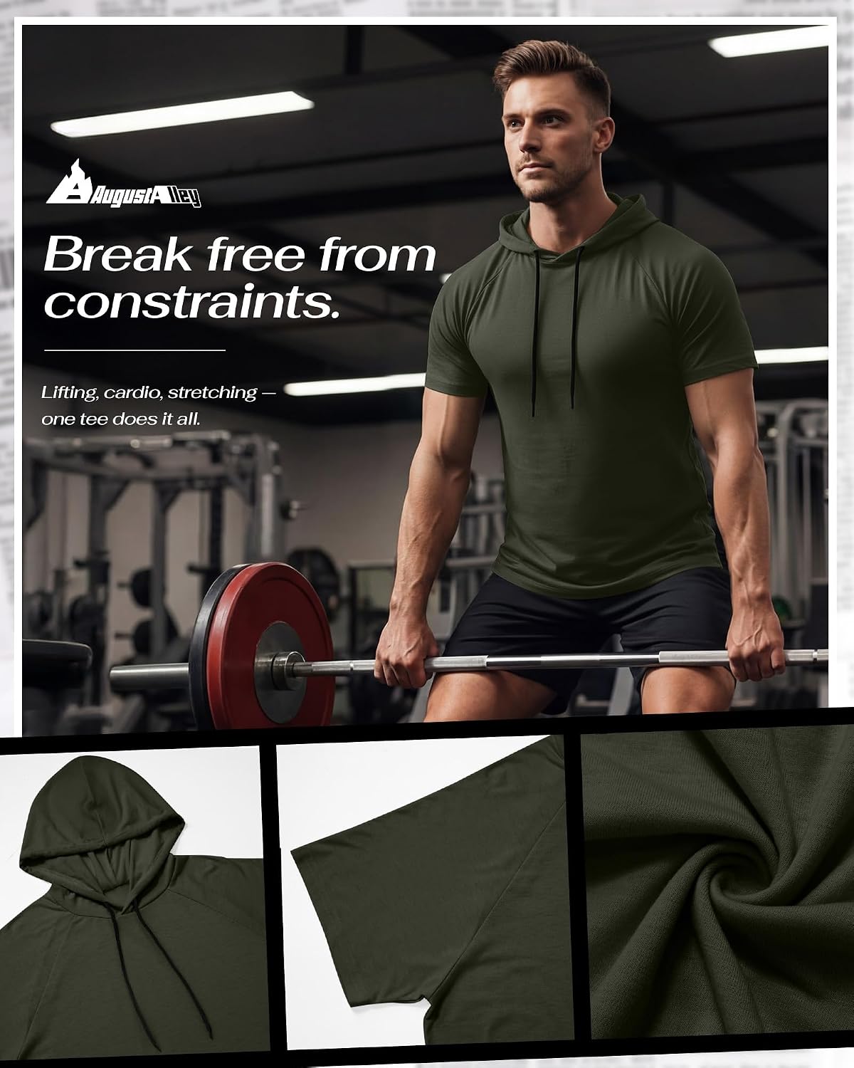 August Alley 4 Pack Men's Big and Tall Hoodies Short Sleeve Workout T Shirts Athletic Running Pullover Sweatshirt(Army Green, Coffee, Dark Gray, Black,5X-Large)