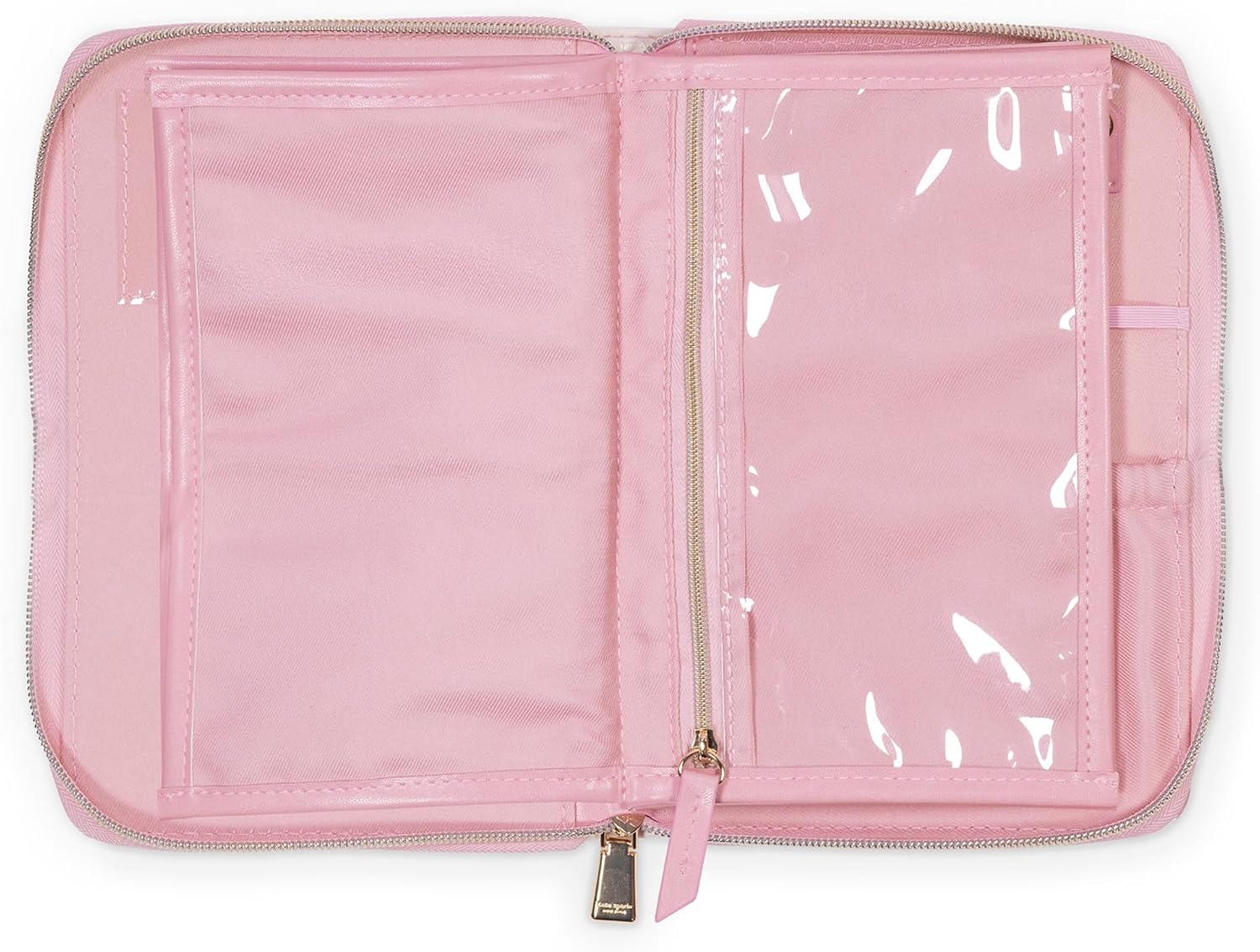 kate spade new york Travel Jewelry Folio, 8.5" x 6" Organizer with 8 Zippered Pockets, Necklace Tabs & Tracker Pocket, Leatherette Case with “For Safe Keeping” Quote (Goddess Stripe)