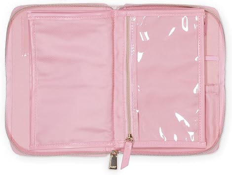 kate spade new york Travel Jewelry Folio, 8.5 x 6 Organizer with 8 Zippered Pockets, Necklace Tabs & Tracker Pocket, Leatherette Case with For Safe Keeping Quote (Goddess Stripe)