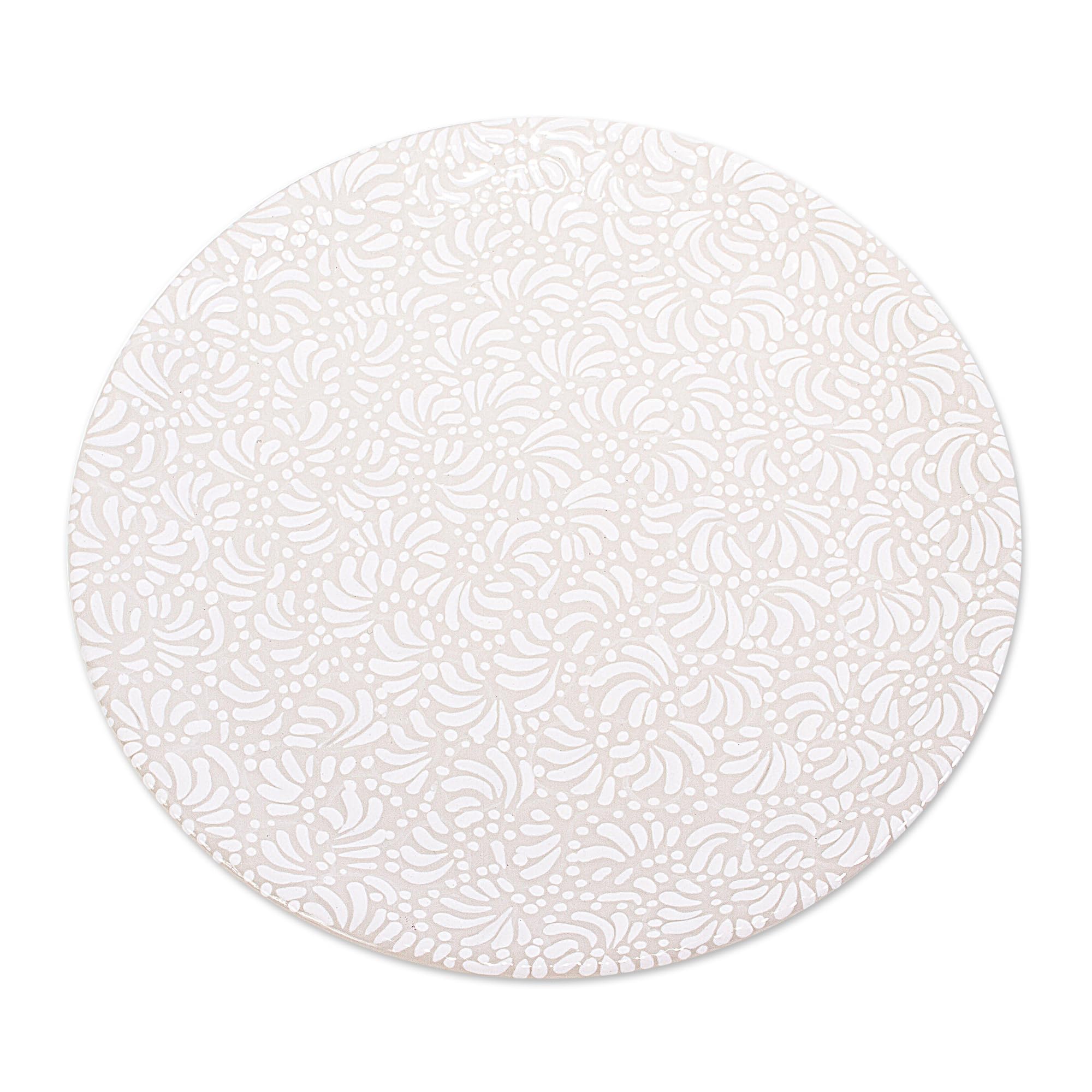 NOVICAArtisan Handmade Ceramic Luncheon Plates White Ivory Talavera Style Mexico Tableware Dinnerware Cultural Painted [1.2in H x 9.75in Diam.] 'Puebla Enchantment' (Pair)