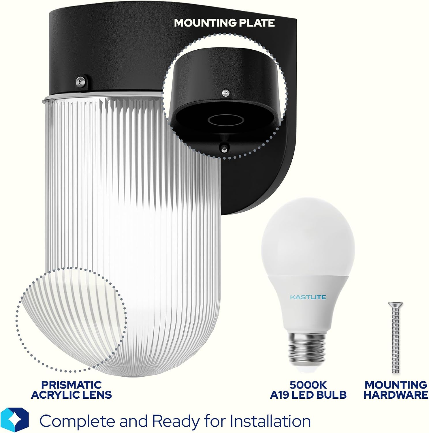 KASTLITE Wall Mount Porch/Front Door Light Fixture - Anti Rust UL Listed E26 LED Lamp Exterior Lighting Fixtures - Plastic Outdoor House Entryway & Patio Wall Sconce - Includes 5000K LED Bulb