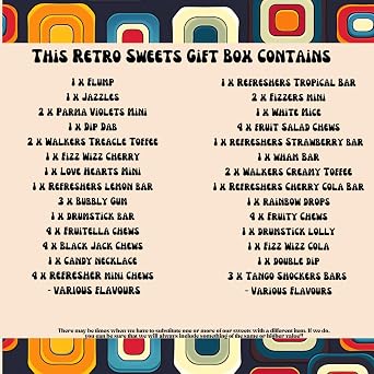 Retro Sweets Gift Box Ultimate Sweet Hamper. Packed in a fun Retro Design Box with over 50 Nostalgic and Popular British Sweets (Large, Black & Multicolour Retro Design)