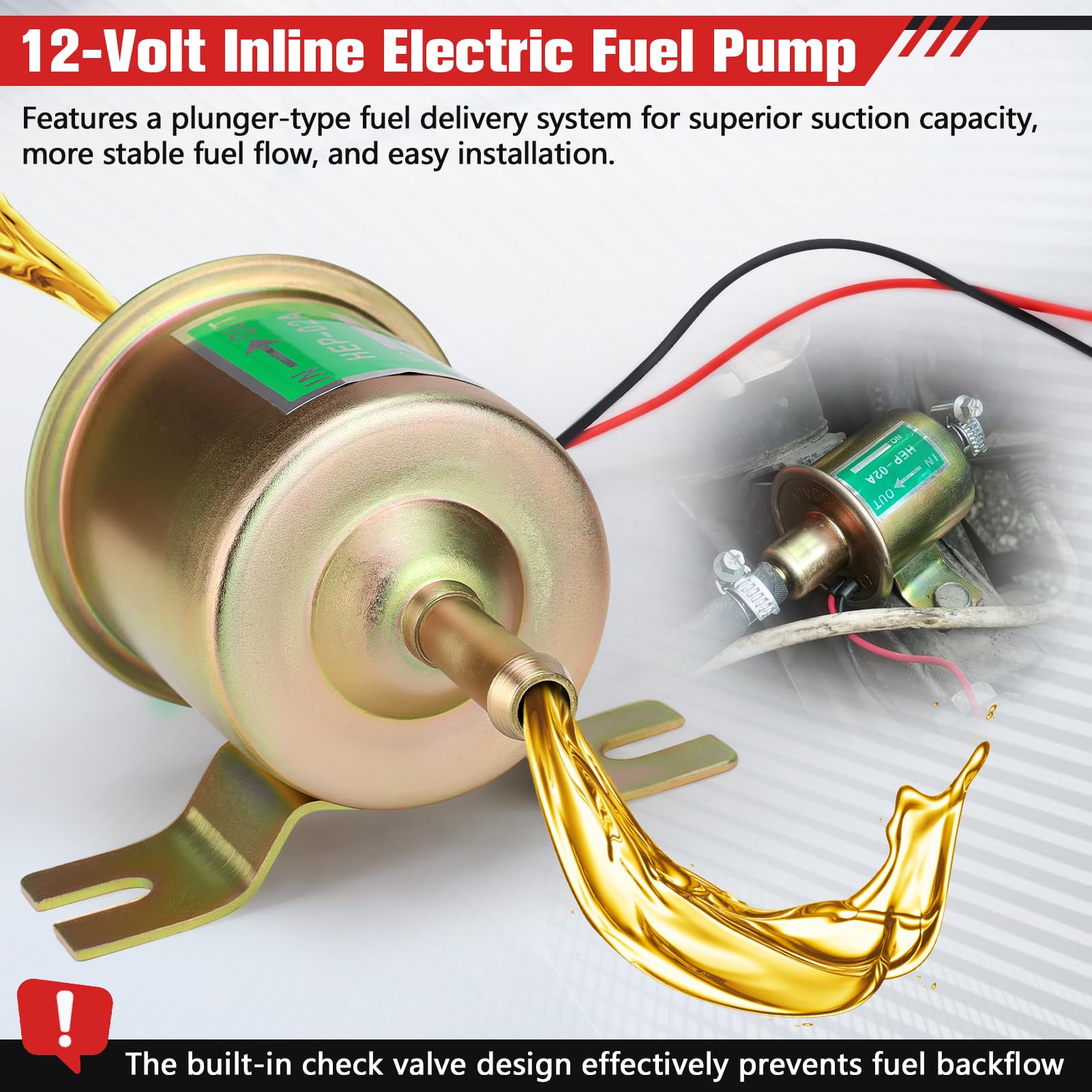Pompa carburante elettrica universale da 12 V, pompa ad alta pressione per gas, diesel e benzina, pompa in linea a bassa pressione in metallo per benzina e diesel, pompa carburante HEP-02A Gold