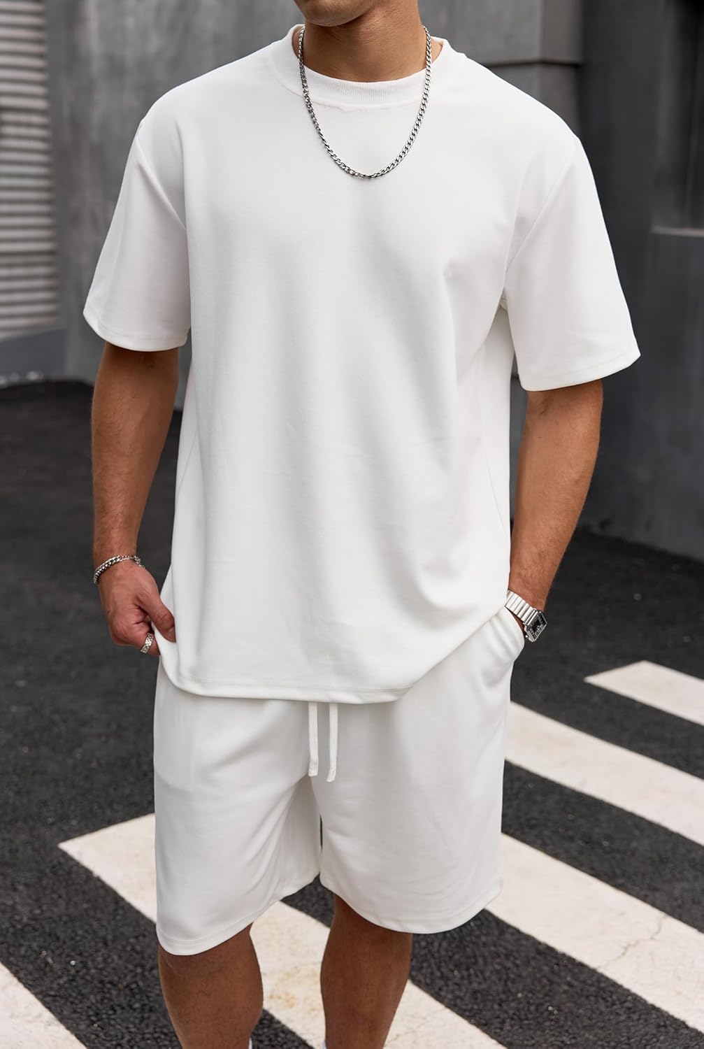 Men's Oversized 2 Piece Set T-shirts and Shorts Heavyweight Summer Casual Outfit Matching Set (S-XXL)