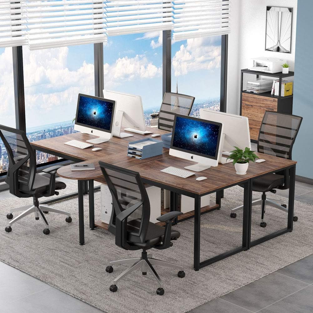 Tribesigns 94.5 inch Two Person Desk, Extra Long Rustic Computer Desk with Storage Shelves, Double Workstation Office Desk Study Writing Desk for Home Office(Vintage Brown)