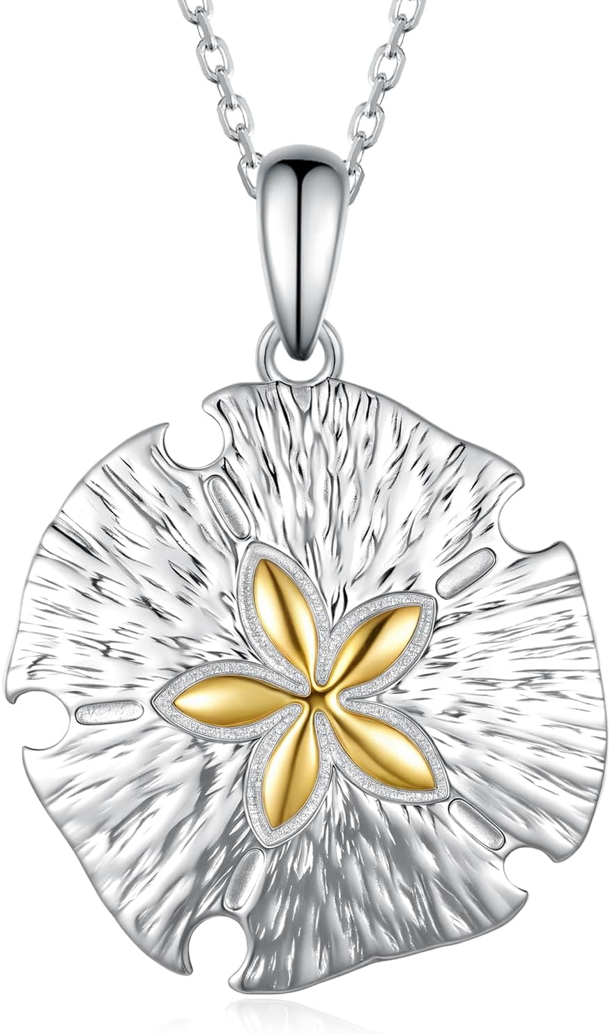 Sand Dollar Necklace 925 Sterling Silver Sand Dollars Pendant Necklace Ocean Beach Jewelry for Women Ocean Lovers