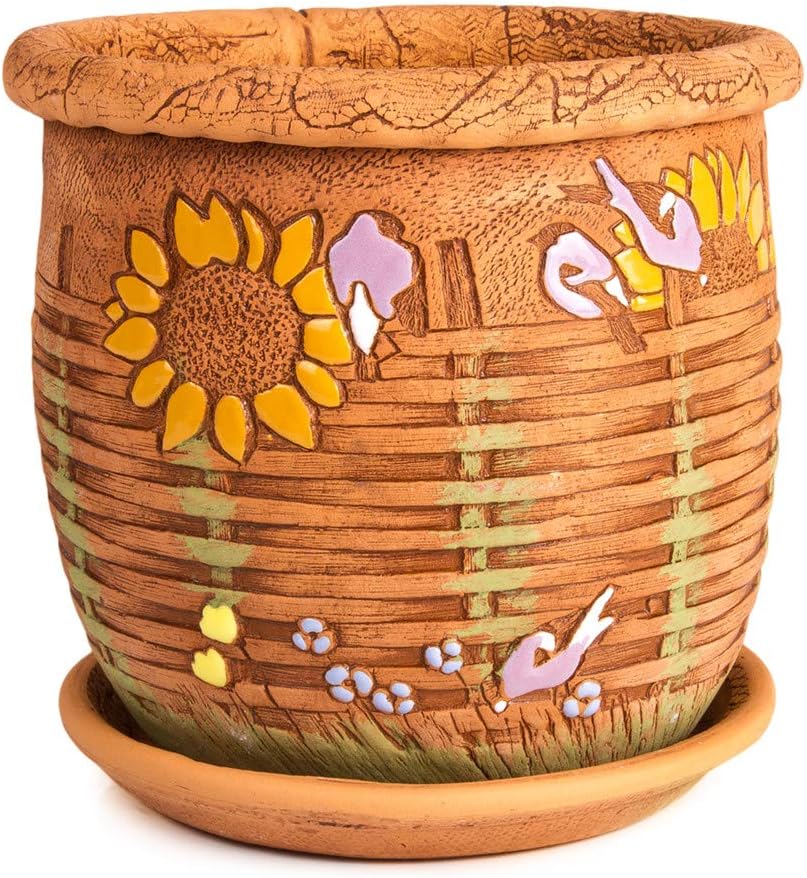 Home Decor Wicker Fence Ceramic Planter Kitchen Pot Succulent Planter (6-Inch)