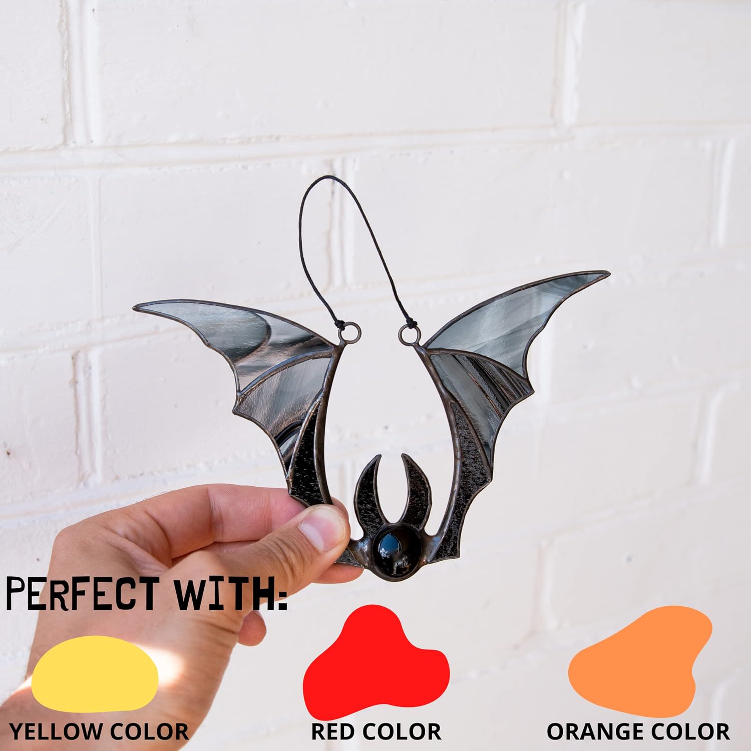 Halloween Multicolor Bats Stained Glass Window Hangings Ornament Suncatcher Windows Doors Room Home Decoration Black Cat Halloween Decor Spooky Goth Decor Bat (Black)