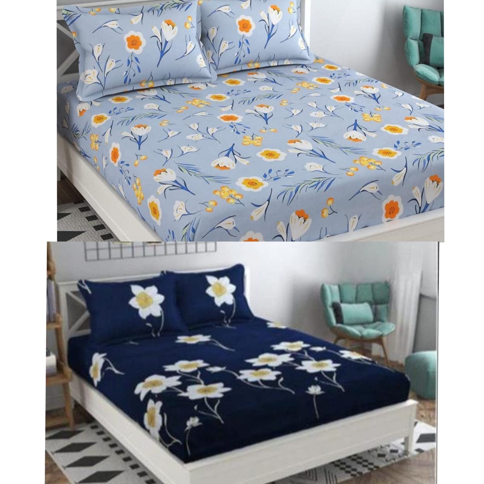 Soniasaa Prime Collection Combo Pack of 2 Double Bedsheet with Free 4 Pillow Covers | 154 TC Soft Cotton-Blend 230X228 Cm Combo Double Bedsheet for Double Bed (B0CF2L299R) Amazon Price History, Amazon Price Tracker