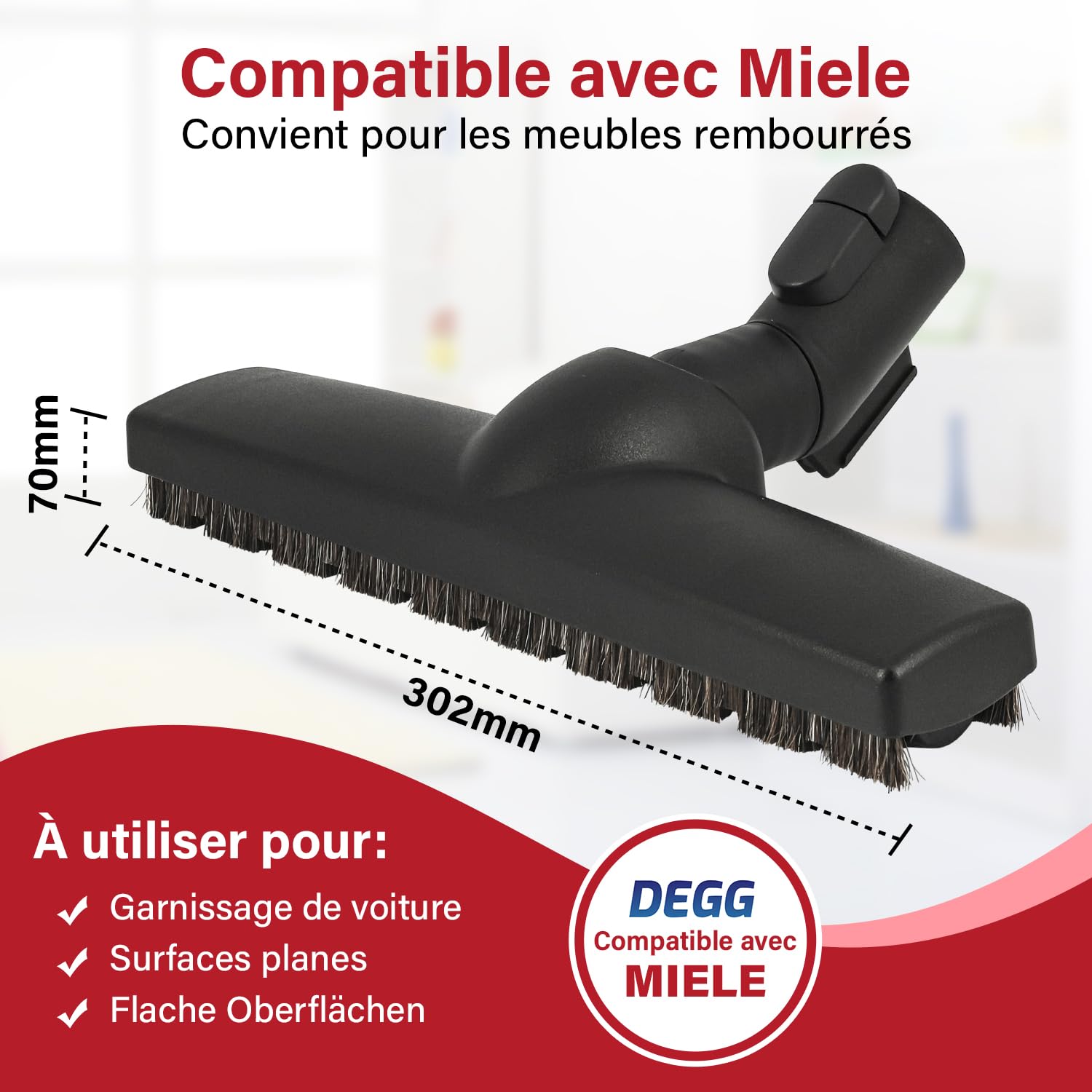 DEGG® Brosse Parquet pour Aspirateur, Compatible avec Miele, 35 mm | Brosse d'aspirateur Miele avec système de clic, Haute Qualité