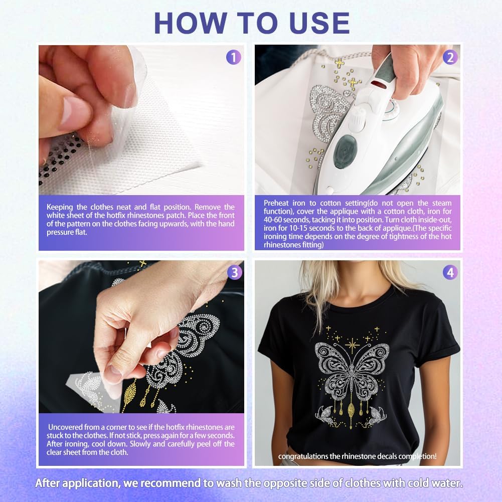 MAYJOYDIY Butterfly Rhinestone Iron on Hotfix Transfer Decal Starlight Butterfly Bling DIY Patch Repair Hot Fix Applique for T-Shirt Jacket Bag Jeans Craft Clothing Accessory image 3