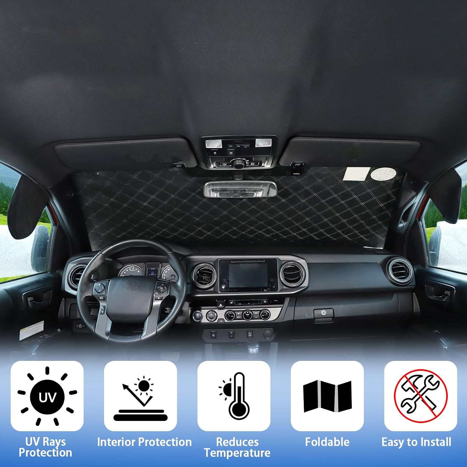 Windshield Snow Cover Compatible with Toyota Tacoma 2016-2022, Front Windshield Cover for Ice and Snow, Extra Thick Windshield Ice Cover Protect from Rain, Sun, Frost (Silver)